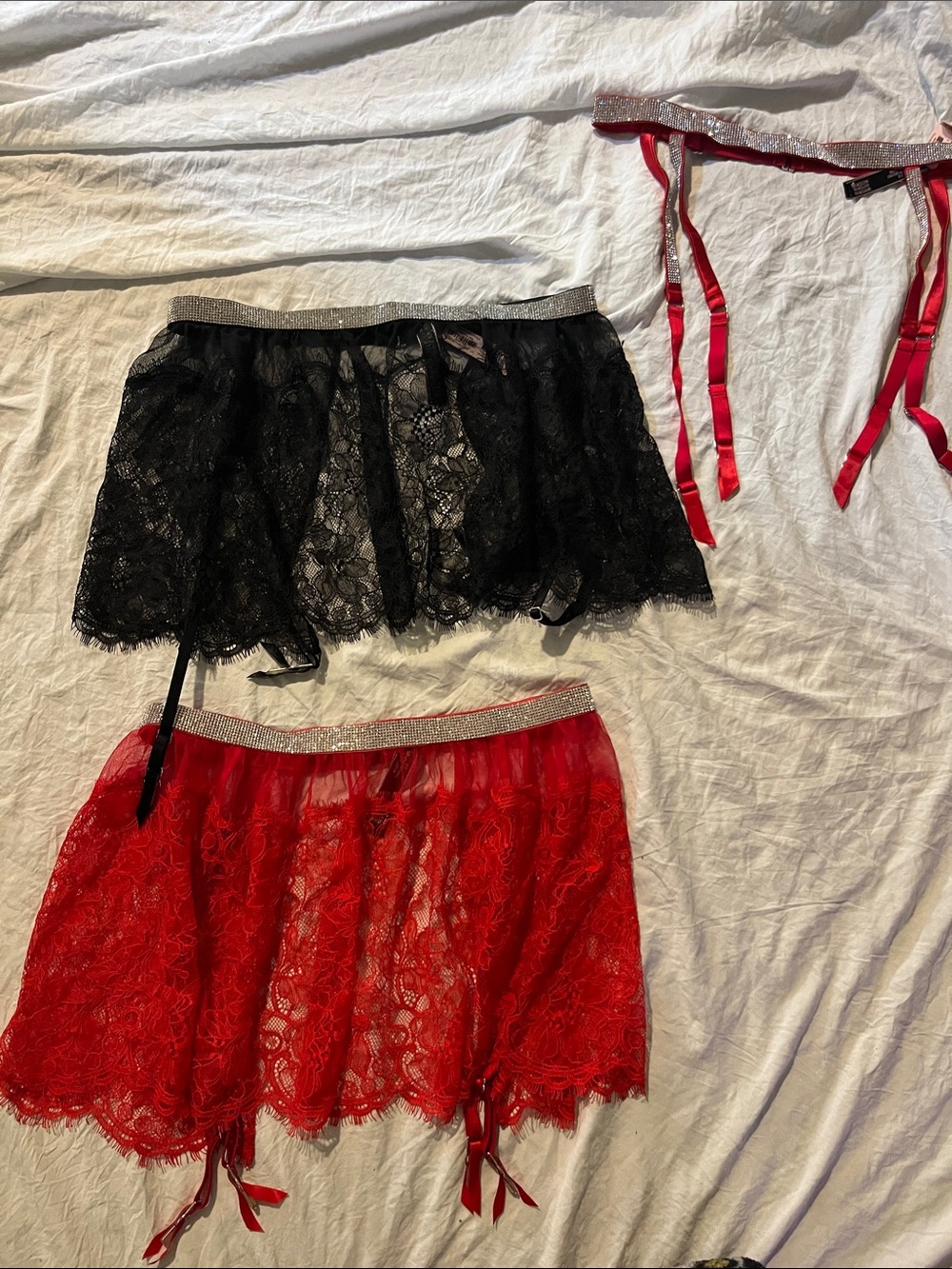 Victoria's Secret Lace Garter Skirts in Black & Red